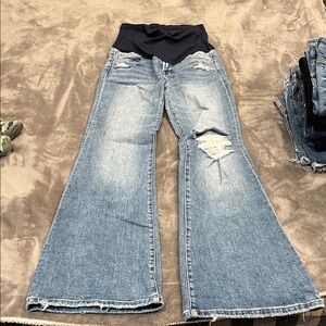 Pinkblush Maternity Distressed Light Blue Flare Jeans